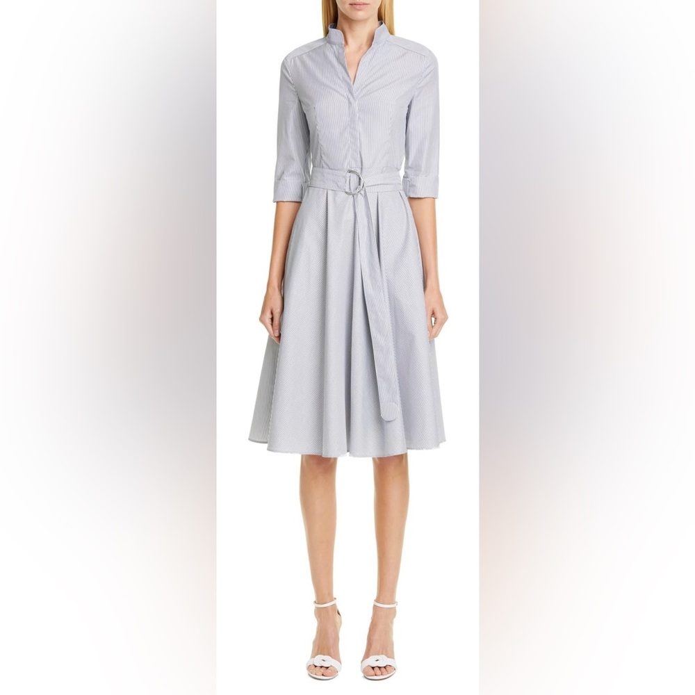 Akris Punto Blue Striped Shirt Dress, Size 14